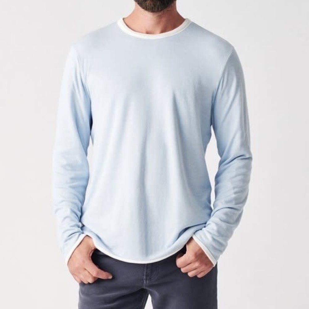 NWT Faherty Cloud Reversible Crew Light Blue Heather Ivory Men’s Size XXL